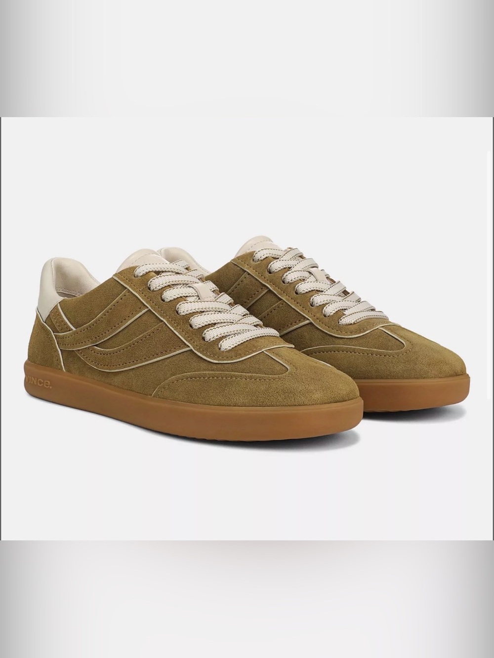 Vince Oasis Contrast-Edge Suede Sneaker Olivewood/Flax Size 8M